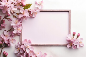 Empty Pink Frame With Flowers. Generative AI