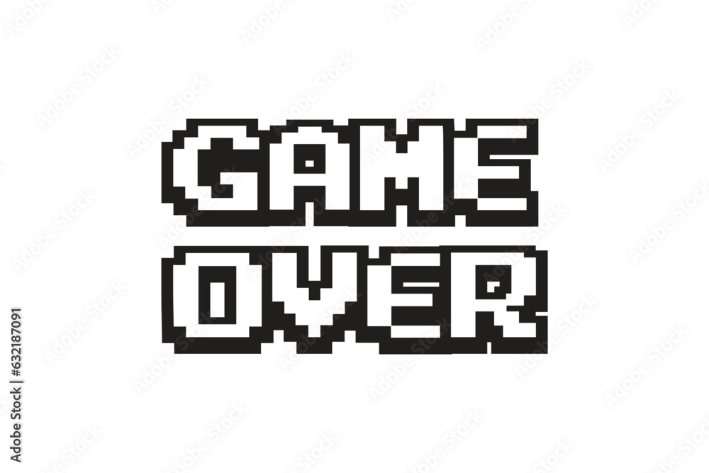 Aufkleber game over text on white background.8 bit game.retro game.