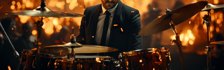 Naklejka premium The drummer plays the drums. Generative Ai