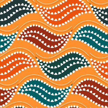 African wax Ankara vector seamless pattern, Java print fabric or textile design with geometric motif
