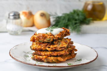 Mucver, Turkish traditional food. (Turkish cuisine) Homemade Food with Zucchini.