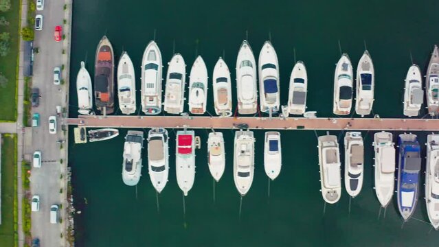 aerial view of boats in marina