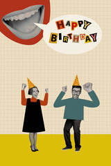 Sketch collage postcard of crazy carefree positive people rejoice festive event birthday party...