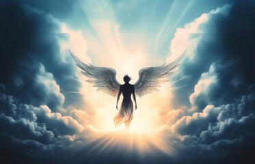 angel in heaven afterlife concept, Generative AI - obrazy, fototapety, plakaty