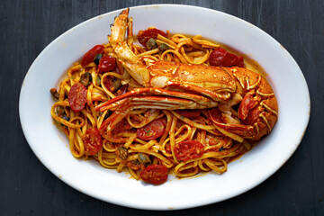 italian lobster linguine pasta in tomato sauce