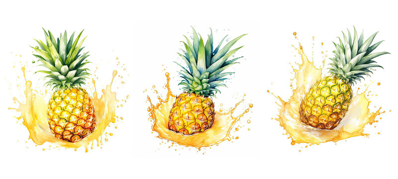 refreshment pineapple cut splash juice watercolor