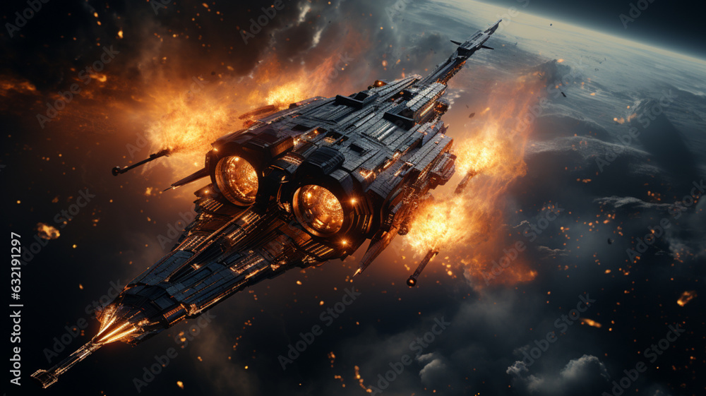 Wall mural spacecraft in intergalactic warfare with a world exploding. generative ai