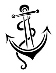 Maritimer Anker mit Tau, Seil im Tattoo Style. Vektor für Kapitän, Matrose, Segler, Sommer, Segeltörn und Reisen. - 632191239