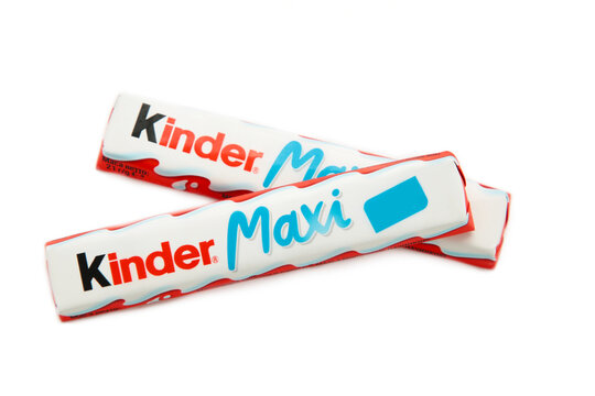Mykolaiv, Ukraine - July 28, 2023: Kinder maxi chocolate isolated on white background