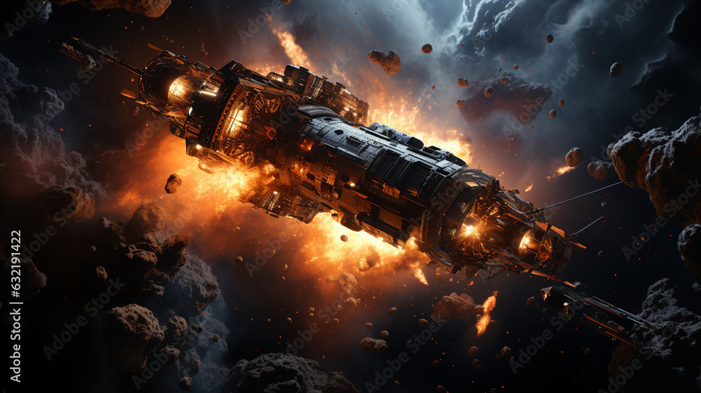 Wall mural spacecraft in intergalactic warfare with a world exploding. generative ai