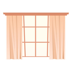 Vector cartoon image of a room window with curtains. The concept of a home design element.