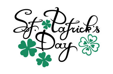 St Patricks Day Kleeblätter Schrift. St. Paddys, Irish Day Klee Vektor.