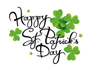Happy St Patricks Day Kleeblätter Schrift. St. Paddys, Irish Day Klee Vektor.