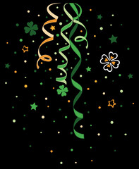 St Patricks Day Luftschlangen mit Kleeblätter, Konfetti und Sternen. Vektor Dekoration für Party. Irish Day.