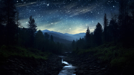Fototapeta na wymiar Night in the mountains milky-way star forest midnight dark sky
