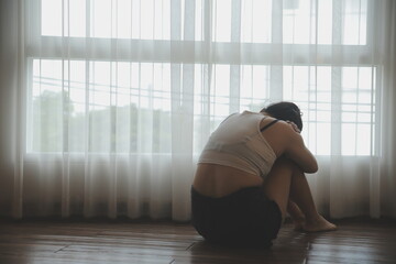 panic attacks alone young girl sad fear stressful depressed emotional.crying use hand cover face...