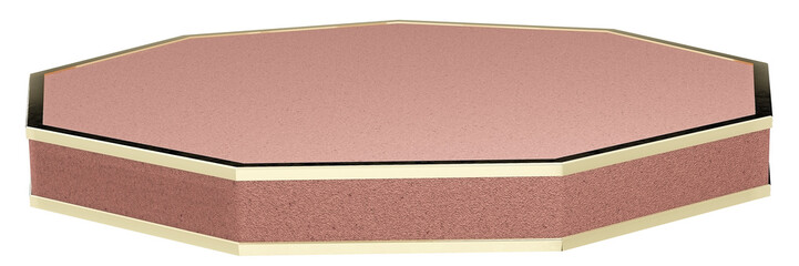 Fototapeta premium low Octagonal prism pink stone cement podium on a transparent background. Sophisticated platform for showcasing products and cosmetics. Opulent mock-up. Base or display for beauty items. PNG, 3D, 