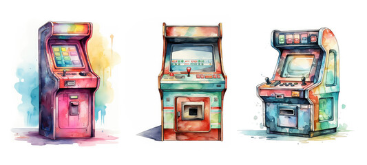 entertainment retro arcade game machine watercolor