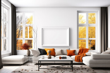 White frame template in modern living room with autumn color