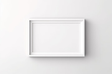 One Blank white picture frame on the white wall indoor, template, mock up, background