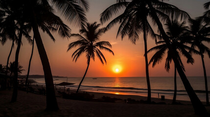 sunset on the beachwith palm trees