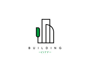 City building, real estate, apartment complex, architecture, construction, skyscrapers, cityscape, residence, property logo design vector symbol.