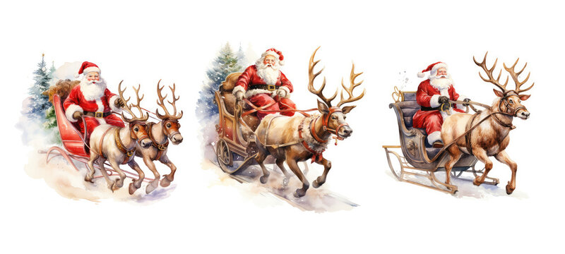 gift santa sleigh watercolor