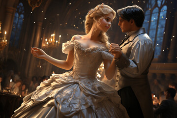 Cinderella dances gracefully with the prince