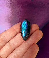 Labradorite blue mineral stone, natural gemstone for meditation, reiki, spiritual practice, ritual, altar. Cabochon for jewelry, female accessory.