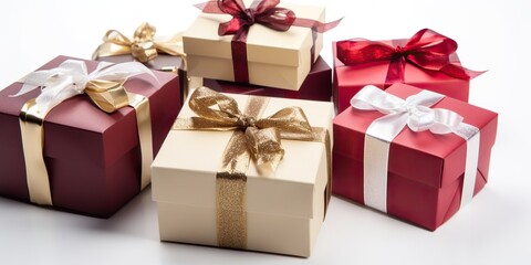 Obraz premium AI Generated. AI Generative. New Year xmas christmas gift present box. Romantic birthday celebration suprise color ribbon box. Graphic Art