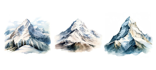 winter snow capped mountain watercolor