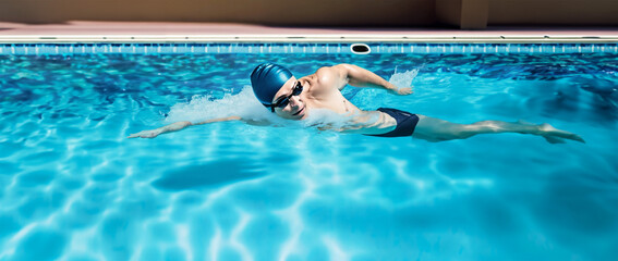 man swimming in the pool