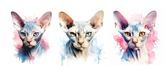 pet sphynx cat watercolor
