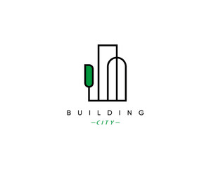 City building, real estate, apartment complex, architecture, construction, skyscrapers, cityscape, residence, property logo design vector symbol.