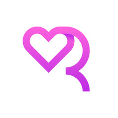 Letter R heart love modern simple logo design