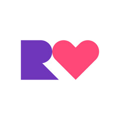 Letter R heart modern simple logo design