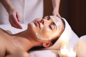 Obraz na płótnie Canvas Beautiful woman receiving facial and massage at luxury spa for relaxation
