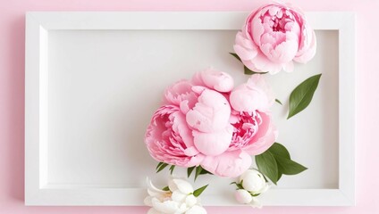 pink flowers in a white frame