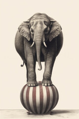 Elephant balancing on big ball. Mental health, stress,
