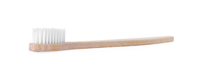 One bamboo toothbrush isolated on white. Eco friendly product