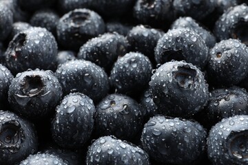 Wet fresh blueberries as background, closeup view
