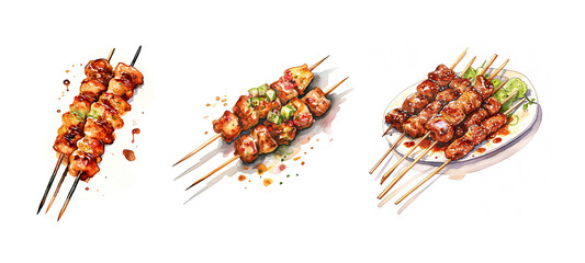 grilled yakitori skewer watercolor