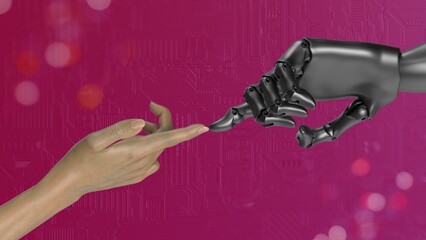 Robot and human hands touching each other 