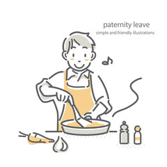 料理を楽しむ若い男性　シンプルでお洒落な線画イラスト