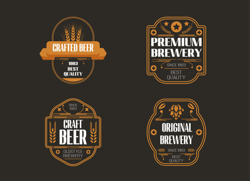 Set beer logo, vector, emblem brewery design on black background