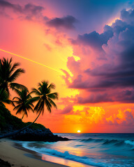 Fototapeta na wymiar Tropical rainbow sky