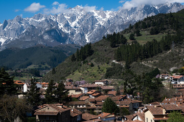 Town between snowy mountains
