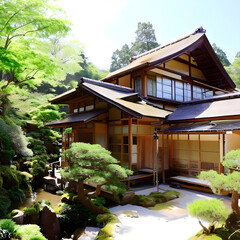Fantastic Japanese style building exterior with natural environment