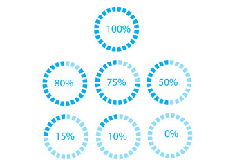 Vector circular progress bars with glowing loading scales and percentage indicators, future loading technology bars of head up display.	
