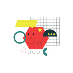 Geometric Shapes and Forms with Face Abstract Figure Cute Collage Vector Composition